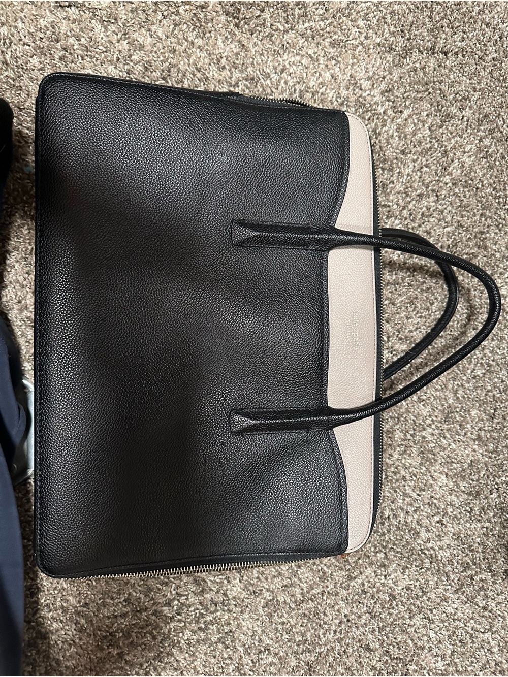 kate spade Black and Cream Pebbled Leather Laptop Tote